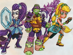 Size: 1023x772 | Tagged: safe, artist:bozzerkazooers, imported from derpibooru, applejack, rarity, human, equestria girls, crystal guardian, donatello, solo, teenage mutant ninja turtles, tmnt 2012, traditional art