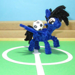 Size: 1495x1494 | Tagged: safe, artist:malte279, imported from derpibooru, oc, oc:xeto, earth pony, chenille, chenille stems, chenille wire, craft, football, irl, photo, pipe cleaner sculpture, pipe cleaners, sculpture, solo, sports