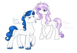 Size: 1852x1266 | Tagged: safe, artist:alicemaple, edit, imported from derpibooru, oc, oc only, oc:beau monde, oc:l'amours toujours, pony, unicorn, brother and sister, cropped, duo, facial hair, female, goatee, male, moustache, offspring, parent:fancypants, parent:fleur-de-lis, parents:fancyfleur, siblings, simple background, transparent background, unshorn fetlocks