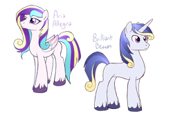 Size: 1751x1221 | Tagged: safe, artist:alicemaple, edit, imported from derpibooru, oc, oc only, oc:aria allegra, oc:brilliant beacon, pegasus, pony, unicorn, brother and sister, cropped, duo, female, male, mare, offspring, parent:princess cadance, parent:shining armor, parents:shiningcadance, siblings, simple background, stallion, transparent background, unshorn fetlocks