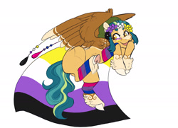 Size: 1920x1392 | Tagged: safe, artist:glorymoon, imported from derpibooru, oc, oc only, pegasus, pony, bisexual pride flag, nonbinary pride flag, pride, pride flag, simple background, solo, white background