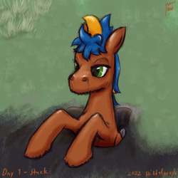 Size: 1000x1000 | Tagged: safe, artist:hiddelgreyk, imported from derpibooru, oc, oc only, pegasus, atg 2022, blue mane, brown coat, male, newbie artist training grounds, ponified animal photo, stallion, stuck