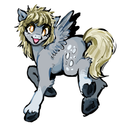 Size: 1199x1281 | Tagged: safe, artist:moshpaws, edit, imported from twibooru, derpy hooves, pegasus, pony, alternate design, alternate hairstyle, colored hooves, female, freckles, image, looking at you, mare, png, simple background, socks (coat marking), solo, underhoof, unshorn fetlocks, white background