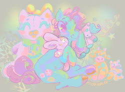 Size: 500x368 | Tagged: safe, artist:fablewave, imported from twibooru, minty, earth pony, pony, colored hooves, female, happy, image, mare, plushie, png, sitting, smiling, solo, toy