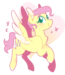 Size: 500x576 | Tagged: safe, artist:bubaiuv, imported from twibooru, fluttershy, pegasus, pony, alternate hairstyle, blushing, colored wings, colored wingtips, female, flying, image, looking at you, png, short hair, simple background, smiling, smiling at you, solo, white background, wings