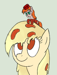 Size: 190x251 | Tagged: safe, artist:truthormare, oc, oc only, oc:mozzarella orgy, earth pony, food pony, original species, pizza pony, pony, duo, female, food, mare, micro, pizza, ponified, simple background, tabasco pony