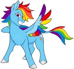 Size: 920x858 | Tagged: safe, artist:malphym, edit, editor:edits of hate, imported from twibooru, rainbow dash, pegasus, pony, colored hooves, colored wings, female, image, leonine tail, looking at you, mare, multicolored wings, png, rainbow wings, smiling, solo, wings