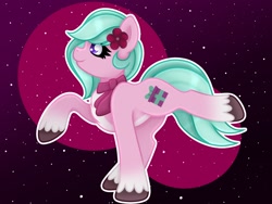 Size: 2000x1500 | Tagged: safe, artist:sweet cream, imported from derpibooru, earth pony, pony, adordahlia, clothes, coat markings, cute, dahlia, flower, flower in hair, g4, g5, g5 to g4, generation leap, raised leg, scarf, smiling, socks (coat markings), solo, unshorn fetlocks