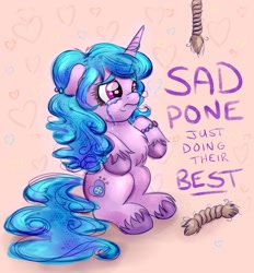 Size: 1855x2000 | Tagged: safe, artist:nedemai, imported from derpibooru, izzy moonbow, pony, unicorn, atg 2022, crying, g5, horn, newbie artist training grounds, rope, sad, solo