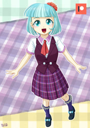 Size: 848x1200 | Tagged: safe, artist:uotapo, imported from derpibooru, coco pommel, human, equestria girls, clothes, cocobetes, crystal prep academy uniform, cute, equestria girls-ified, female, happy, open mouth, open smile, school uniform, smiling, solo