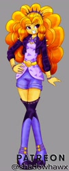 Size: 1662x4096 | Tagged: safe, artist:shadowhawx, imported from derpibooru, adagio dazzle, human, equestria girls, equestria girls series, sunset's backstage pass!, spoiler:eqg series (season 2), adoragio, boots, clothes, cute, gray background, grin, hand on hip, shoes, simple background, smiling, socks, solo, thigh boots, thigh highs