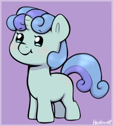Size: 1096x1224 | Tagged: safe, artist:heretichesh, imported from derpibooru, oc, oc only, oc:rocky (colt quest), pony, unicorn, beady eyes, blushing, colt, cute, foal, male, ocbetes, purple background, signature, simple background, smiling, solo, two toned mane