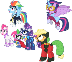 Size: 999x873 | Tagged: safe, artist:pascalmulokozi2, edit, edited screencap, imported from derpibooru, screencap, applejack, fili-second, humdrum, masked matter-horn, mistress marevelous, pinkie pie, radiance, rainbow dash, rarity, spike, twilight sparkle, zapp, alicorn, dragon, earth pony, pegasus, pony, unicorn, power ponies (episode), background removed, power ponies, shocked, shocked expression, simple background, surprised, surprised face, transparent background, twilight sparkle (alicorn)