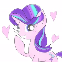 Size: 2048x2048 | Tagged: safe, artist:tiga mega, artist:tiga52080175, imported from derpibooru, starlight glimmer, pony, unicorn, eye clipping through hair, female, heart, horn, looking at you, mare, raised hoof, smiling, smiling at you, solo