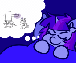 Size: 1200x992 | Tagged: safe, artist:threetwotwo32232, imported from derpibooru, discord, twilight sparkle, alicorn, pony, a worse ending for discord, abuse, animated, discordabuse, dream, female, gif, mare, sleeping, twibitch sparkle