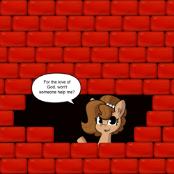 Size: 2250x2250 | Tagged: safe, alternate version, artist:tjpones, imported from derpibooru, oc, oc:brownie bun, earth pony, brick wall, commission, earth pony oc, funny, immurement, meme, the cask of amontillado