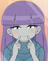 Size: 1624x2063 | Tagged: safe, artist:batipin, imported from derpibooru, maud pie, human, equestria girls, anime reference, female, looking at you, open mouth, open smile, smiling, solo, when she smiles