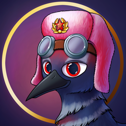 Size: 1920x1920 | Tagged: safe, artist:tsswordy, imported from derpibooru, oc, oc only, oc:coda, griffon, communism, goggles, griffon oc, hat, solo, ushanka