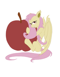 Size: 877x1135 | Tagged: safe, artist:alixnight, imported from derpibooru, fluttershy, bat pony, pony, apple, bat ponified, flutterbat, food, race swap, simple background, solo, white background