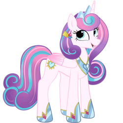 Size: 2000x2000 | Tagged: safe, artist:tikapony, imported from derpibooru, princess flurry heart, alicorn, pony, the last problem, spoiler:comic, crown, crystal empire, female, high res, jewelry, mare, older, older flurry heart, open mouth, regalia, simple background, smiling, solo, white background