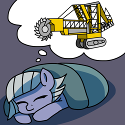 Size: 2000x2000 | Tagged: safe, artist:artevi, imported from derpibooru, limestone pie, earth pony, pony, atg 2022, bagger 288, blanket, dream, excavator, eyes closed, female, mare, newbie artist training grounds, sleeping, solo