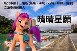 Size: 1619x1080 | Tagged: safe, imported from derpibooru, sunny starscout, pony, chinese, election, g5, irl, new taipei, photo, ponies in real life, taiwan, xindian