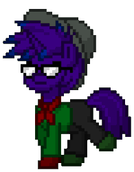 Size: 736x944 | Tagged: safe, artist:gloomy brony, imported from derpibooru, oc, oc:gloomy brony, pony, unicorn, pony town, animated, clothes, colt, cosplay, costume, foal, glasses, gloves, hat, josé arcadio morales, male, mental omega, red alert, red alert 2, simple background, solo, teenager, transparent background, westwood, westwood studios