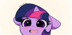 Size: 3897x1920 | Tagged: safe, artist:kittyrosie, edit, imported from derpibooru, twilight sparkle, pony, unicorn, adorable distress, ambiguous race, angry dog noises, anime style, blushing, cropped, cute, cute little fangs, fangs, female, floppy ears, mare, meme, open mouth, simple background, solo, twiabetes, unicorn twilight, white background