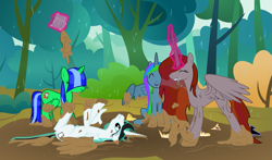 Size: 1219x716 | Tagged: safe, artist:byteslice, edit, editor:fauli1221, imported from derpibooru, vector edit, oc, oc only, oc:doc anubis, oc:fauli1221, oc:funny jo, oc:light jet, alicorn, pony, .svg available, alicorn oc, bangs, cute, dirty, eyes closed, female, frown, grin, hair over eyes, hilarious in hindsight, horn, lol, lying down, magic, majestic as fuck, mare, missing accessory, mud, mud bath, on back, open mouth, rain, silly, silly pony, smiling, spread wings, svg, telekinesis, unamused, vector, weapons-grade cute, wet, wet mane, wings