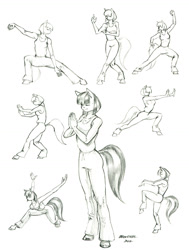 Size: 1100x1457 | Tagged: safe, artist:baron engel, imported from derpibooru, coco pommel, anthro, earth pony, unguligrade anthro, eyes closed, female, mare, pencil drawing, story included, traditional art