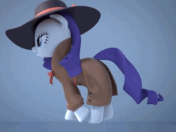 Size: 500x375 | Tagged: safe, artist:spreadwing454, imported from derpibooru, rarity, pony, unicorn, 3d, animated, blender, detective rarity, fedora, female, gif, hat, mare, solo, walking
