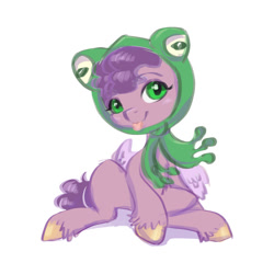 Size: 640x640 | Tagged: safe, artist:kovoranu, imported from derpibooru, pipp petals, pegasus, pony, adorapipp, cute, eyebrows, eyebrows visible through hair, female, frog hat, g5, looking at you, mare, simple background, sitting, smiling, smiling at you, solo, white background