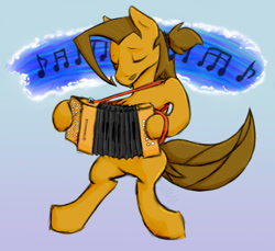 Size: 874x800 | Tagged: safe, artist:fidzfox, imported from derpibooru, oc, oc only, earth pony, pony, accordion, eyes closed, music notes, musical instrument, solo