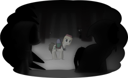 Size: 2712x1655 | Tagged: safe, artist:equestriaexploration, imported from derpibooru, fortune favors, pony, atg 2022, camera, dark, forest, newbie artist training grounds, saddle, snow, solo, tack