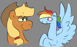 Size: 640x393 | Tagged: safe, artist:tezzbot, imported from derpibooru, applejack, rainbow dash, earth pony, pegasus, pony, lidded eyes, smiling