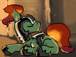 Size: 1152x864 | Tagged: safe, artist:garaganzya, imported from derpibooru, oc, oc:castle heat, guard, helmet, sleeping, solo