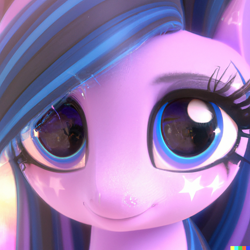 Size: 1024x1024 | Tagged: safe, imported from derpibooru, pony, ai content, ai generated, close-up, eye reflection, eyelashes, female, generator:dall-e 2, looking at you, reflection, smiling, solo, stars