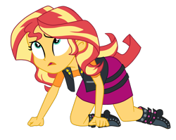 Size: 1900x1512 | Tagged: safe, artist:gmaplay, imported from derpibooru, sunset shimmer, human, equestria girls, equestria girls series, forgotten friendship, clothes, female, humans doing horse things, shoes, simple background, solo, tired, transparent background, vest