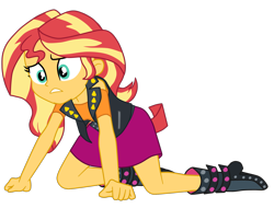 Size: 2100x1598 | Tagged: safe, artist:gmaplay, imported from derpibooru, sunset shimmer, human, equestria girls, equestria girls series, forgotten friendship, clothes, female, humans doing horse things, shoes, simple background, solo, tired, transparent background, vest