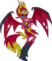 Size: 740x856 | Tagged: safe, artist:pascalmulokozi2, edit, edited screencap, imported from derpibooru, screencap, sunset shimmer, demon, human, equestria girls, equestria girls (movie), background removed, bare shoulders, big crown thingy, big crown thingy 2.0, demon wings, element of magic, female, hand on face, jewelry, open mouth, open smile, regalia, simple background, sleeveless, smiling, solo, strapless, sunset satan, transparent background, wings