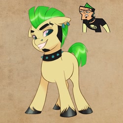 Size: 2048x2048 | Tagged: safe, artist:artharuhi, imported from derpibooru, earth pony, human, pony, choker, collar, duncan, ear piercing, earring, jewelry, looking at you, piercing, ponified, solo, spiked choker, total drama, total drama island