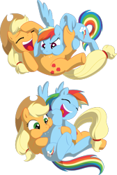 Size: 573x853 | Tagged: safe, artist:chaoskomori, artist:fehlung, derpibooru exclusive, edit, editor:fauli1221, imported from derpibooru, vector edit, applejack, rainbow dash, earth pony, pegasus, pony, .svg available, absurd resolution, appledash, cute, dashabetes, eyes closed, female, hoof tickling, jackabetes, laughing, lesbian, lying down, on back, open mouth, puffy cheeks, raspberry, shipping, simple background, smiling, spread wings, svg, tickle fight, tickling, tongue out, transparent background, tummy buzz, vector, wing hands, wings