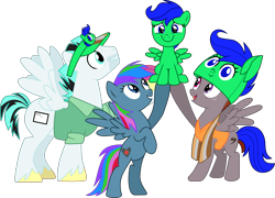 Size: 4453x3203 | Tagged: safe, artist:frownfactory, edit, editor:funny jo, imported from derpibooru, vector edit, oc, oc:doc anubis, oc:fauli1221, oc:funny jo, oc:light jet, pegasus, pony, .svg available, bipedal, clothes, costume, female, filly, foal, freckles, happy, hat, male, mare, recolor, scarf, shirt, simple background, smiling, stallion, stubble, svg, transparent background, unshorn fetlocks, vector, wings
