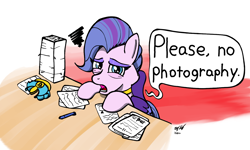 Size: 1500x900 | Tagged: safe, artist:ebbysharp, imported from derpibooru, queen haven, pegasus, pony, atg 2022, crown, dialogue, exhausted, female, g5, jewelry, mare, newbie artist training grounds, paper, paperwork, pen, regalia, solo, speech bubble, tired, wings