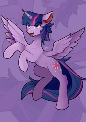 Size: 2480x3508 | Tagged: safe, artist:zpdea, imported from derpibooru, twilight sparkle, alicorn, pony, eye clipping through hair, female, mare, open mouth, open smile, smiling, solo, spread wings, twilight sparkle (alicorn), wings, zoom layer