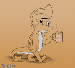 Size: 2000x1800 | Tagged: safe, artist:rupertbluefox, derpibooru exclusive, imported from derpibooru, smolder, dragon, series:natg rupert 22, atg 2022, bags under eyes, coffee, coffee mug, dichromatic, dragoness, exhausted, female, limited palette, mug, newbie artist training grounds, sketch, tired, wings