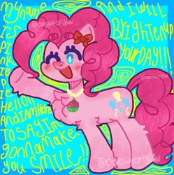 Size: 820x823 | Tagged: safe, artist:cook5i6e, imported from derpibooru, pinkie pie, earth pony, pony, bow, chest fluff, happy, one eye closed, smiling, solo, wink