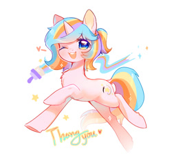 Size: 987x945 | Tagged: safe, artist:dreamsugar, imported from derpibooru, oc, oc only, oc:oofy colorful, pony, unicorn, female, heart, horn, looking at you, mare, one eye closed, open mouth, open smile, simple background, smiling, smiling at you, solo, stars, thank you, white background, wink, winking at you