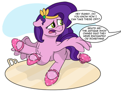 Size: 3304x2509 | Tagged: safe, artist:doodledonutart, imported from derpibooru, pipp petals, pegasus, pony, body control, clothes, comic, commission, dancing, dialogue, female, floppy ears, g5, implied sunny starscout, magic, magic shoes, mare, offscreen character, open mouth, shoes, speech bubble