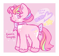 Size: 800x761 | Tagged: safe, artist:cosmiccrayons, artist:cosmiiccrayons, imported from derpibooru, oc, oc only, oc:cosmic crayons, pony, unicorn, cutie mark, eye clipping through hair, female, horn, kidcore, looking at you, mare, simple background, solo, unicorn oc, white background